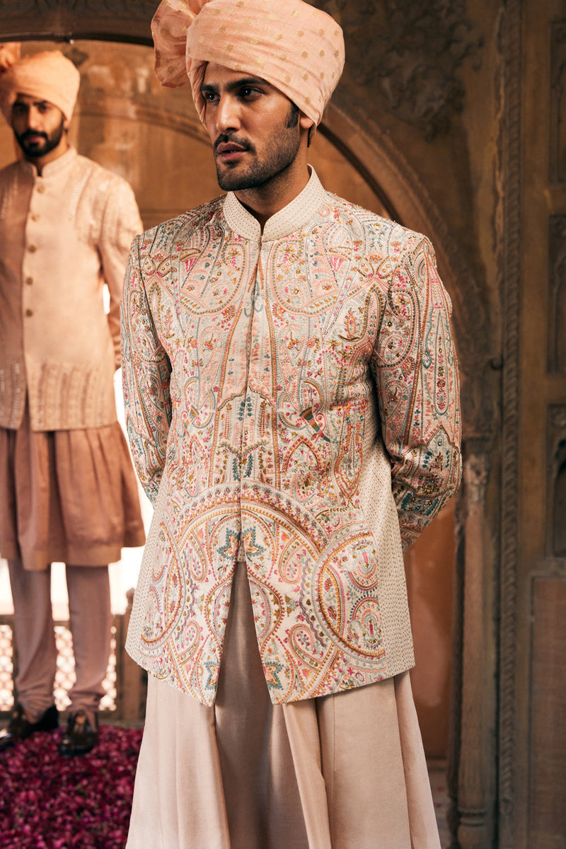 Cream Bandhgala With Multi Colored Embroidery