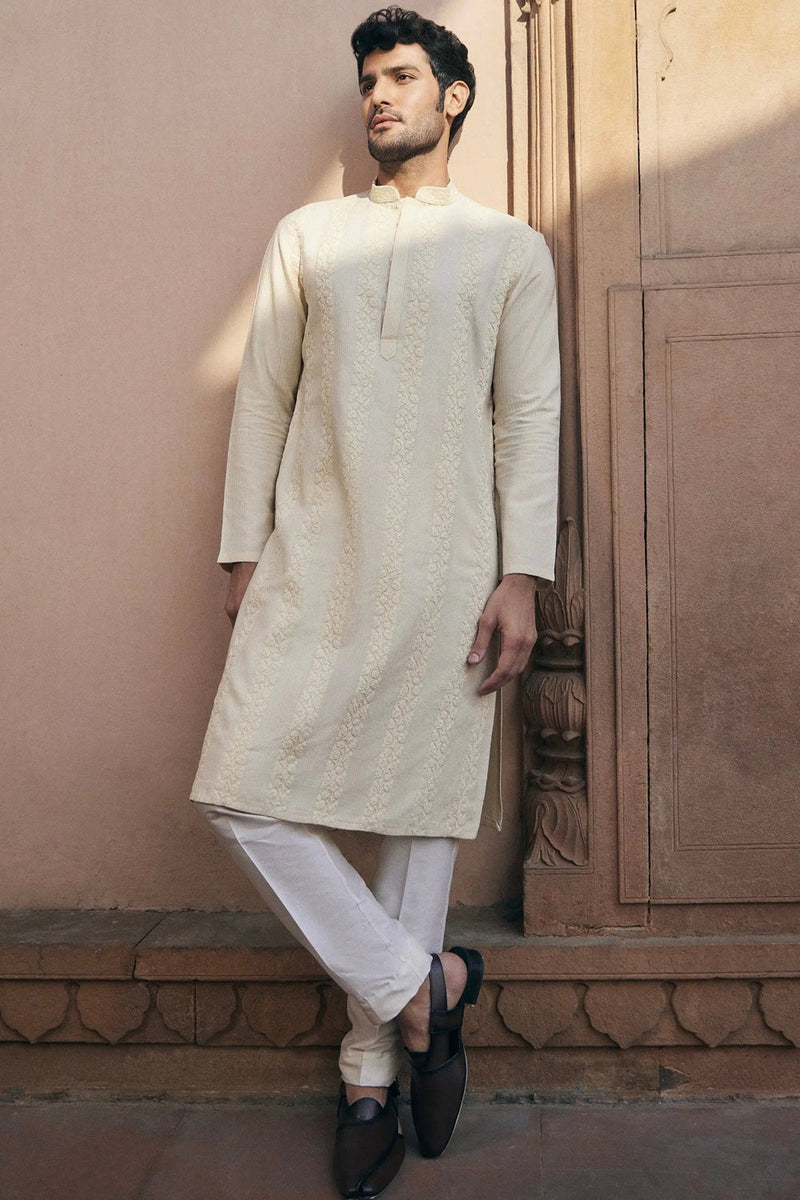 Beige Dori Embroidery Chanderi Silk Kurta 