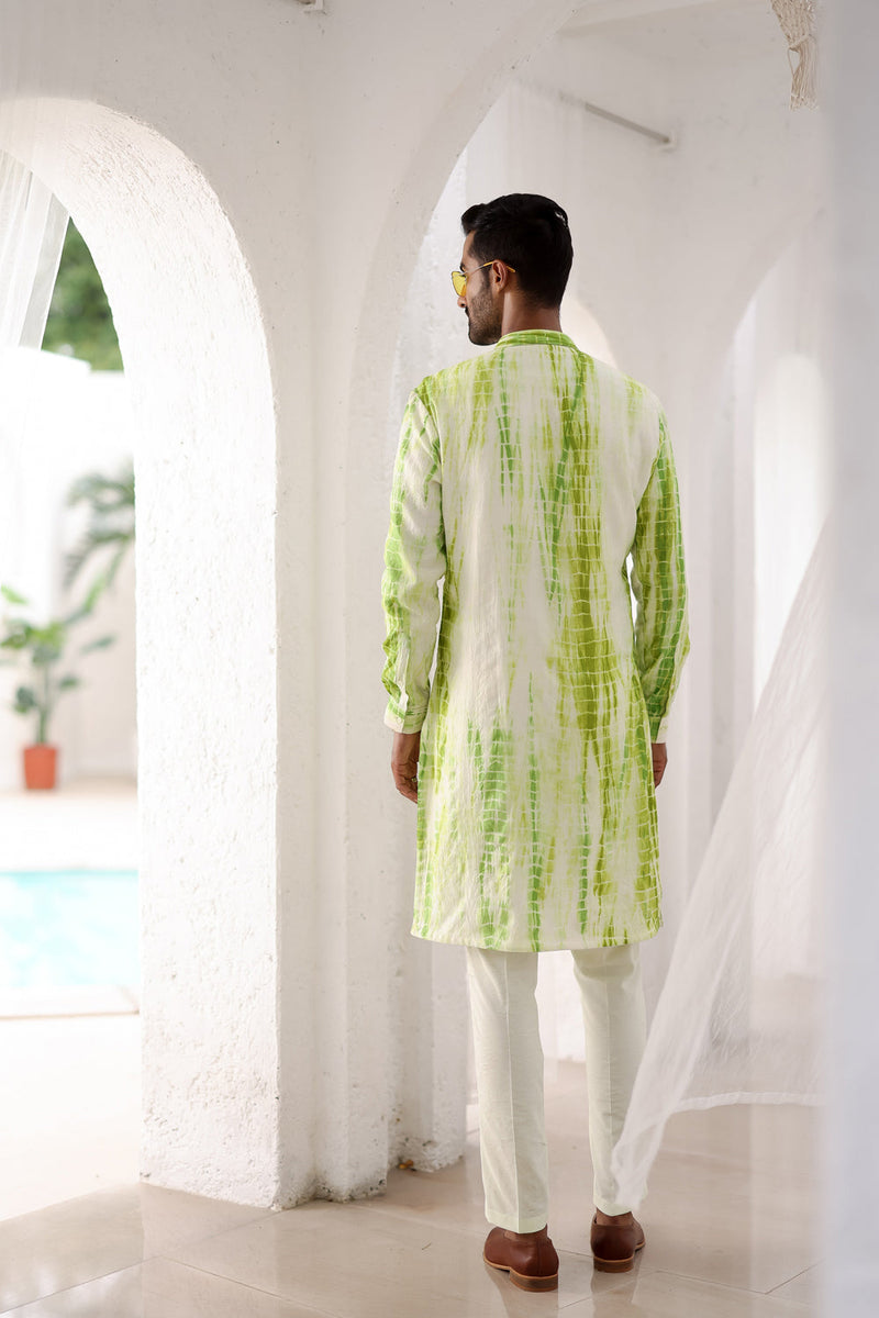 Green Tie-Dye Mirror Work Embroidered Kurta