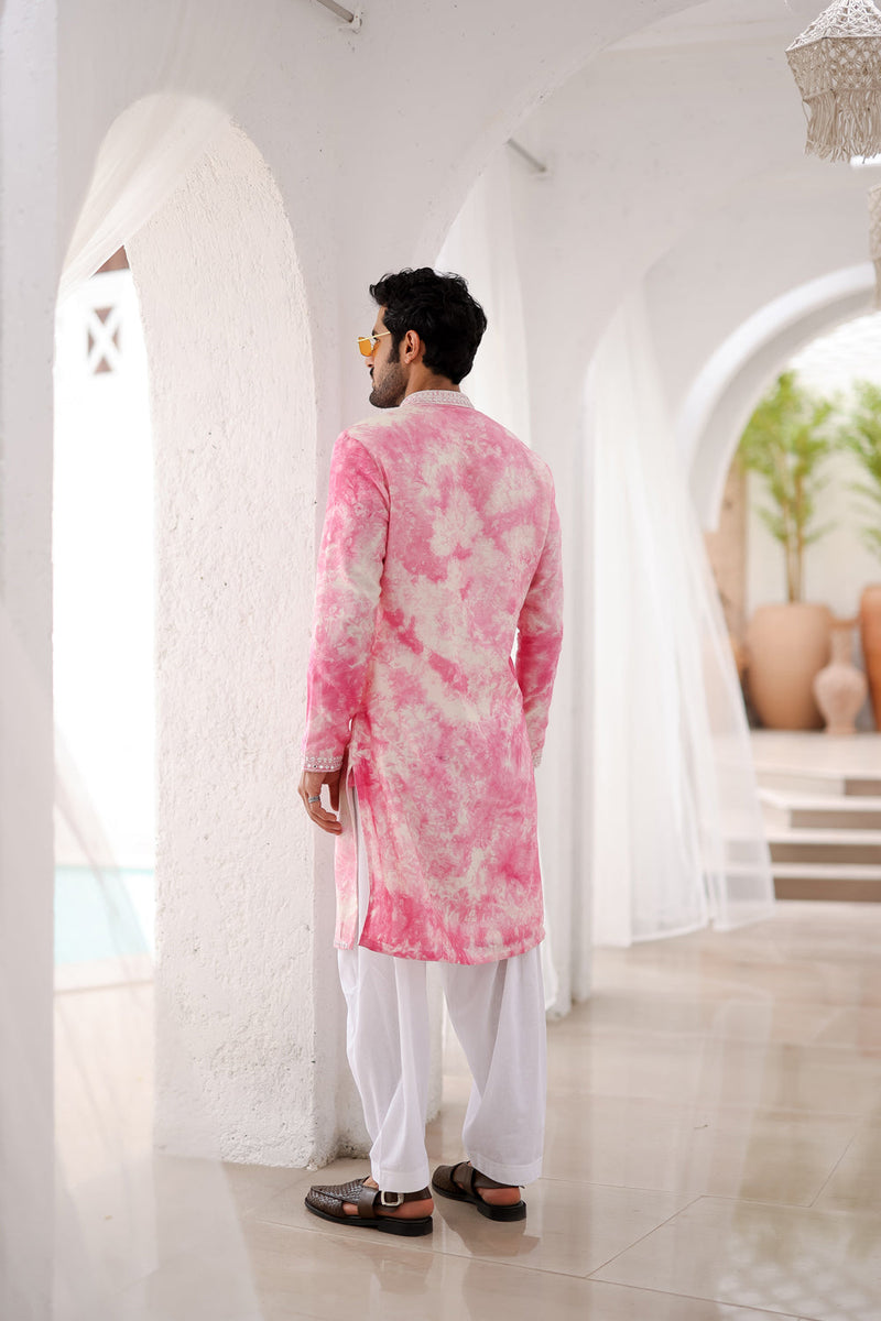 Pink Tie-Dye Mirror Work Kurta Set