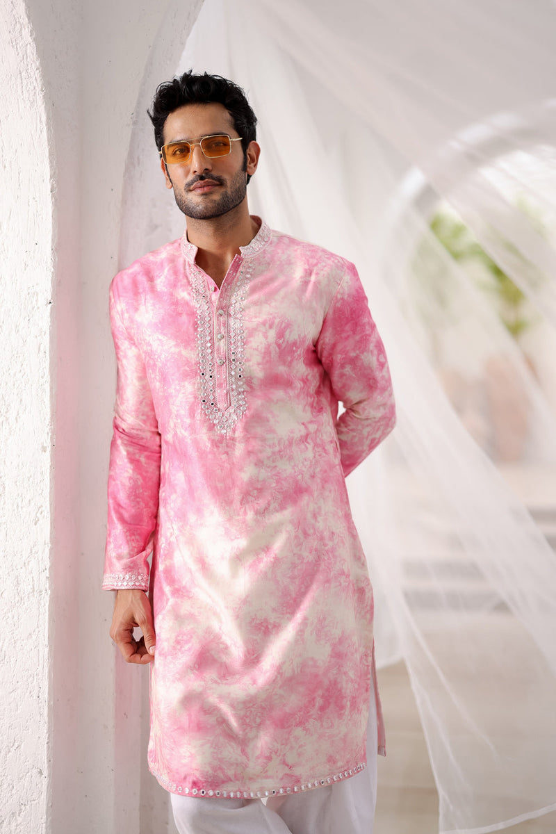 Pink Tie-Dye Mirror Work Kurta Set