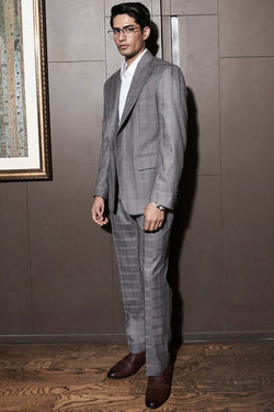 Steel Grey Self-Checkered Statement Suit