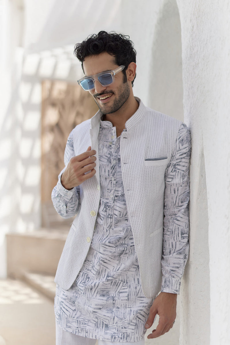 Ajrakh Block Printed Embroidered Kurta Bundi Set