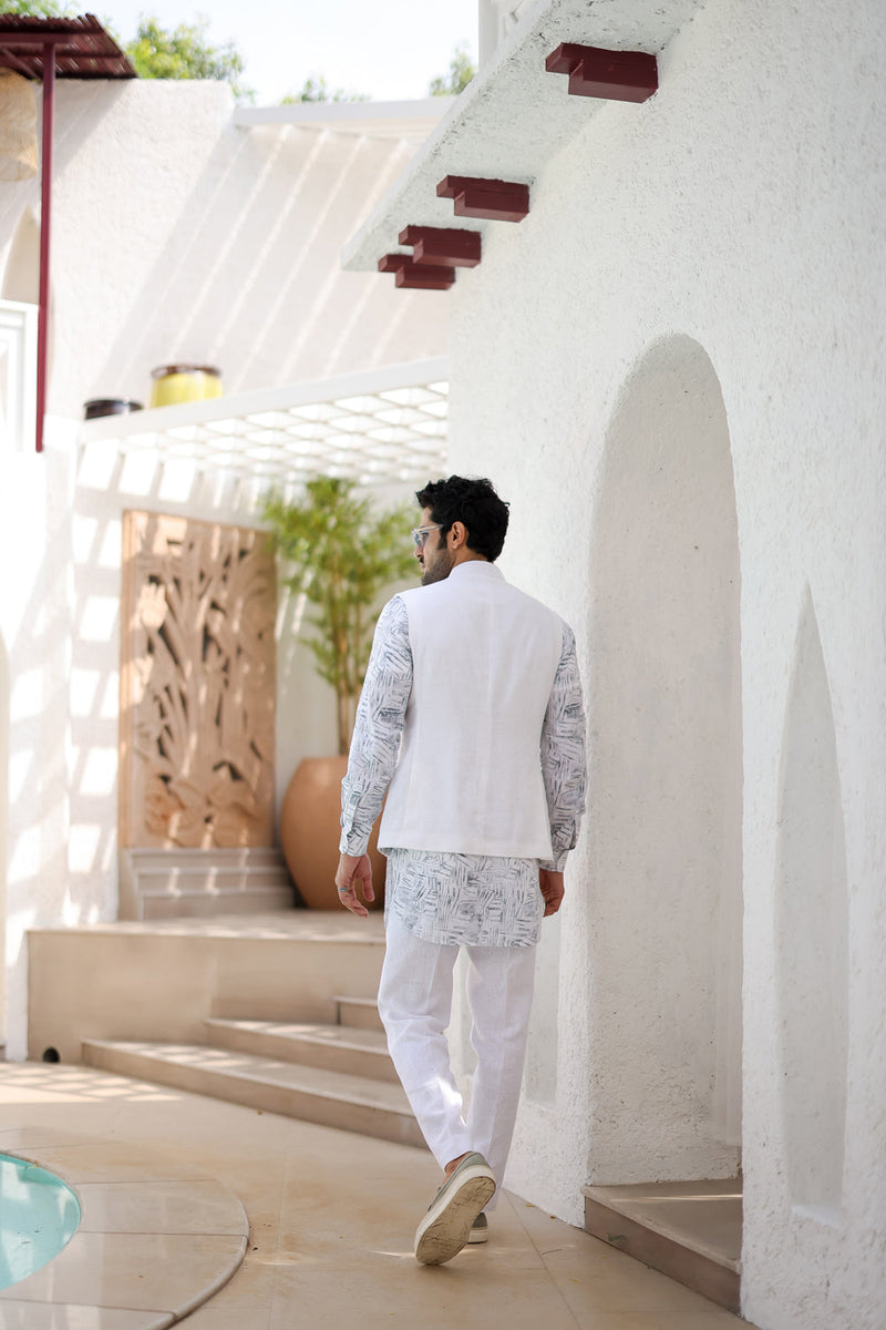 Ajrakh Block Printed Embroidered Kurta Bundi Set