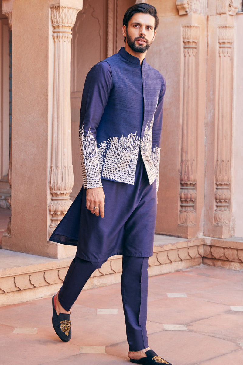 Abstract City Design Embroidered Bundi Set 