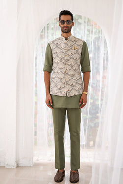 Sage Green Paisley Printed Bundi Set