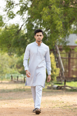 Men'S Blue Hand Embroidered Kurta Set