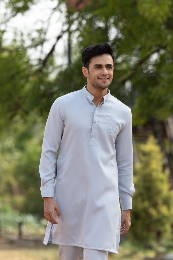 Men'S Blue Hand Embroidered Kurta Set