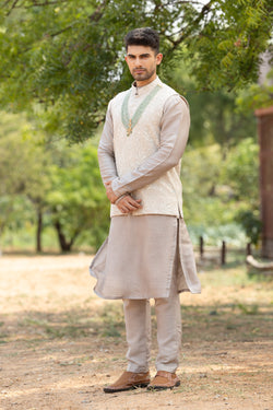 Chikankari Modi Jacket With Silk Kurta And Pants