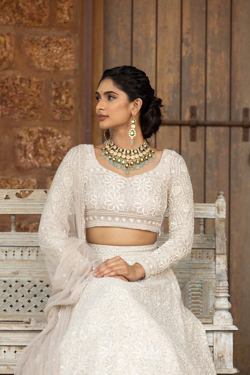 Chikankari Heavy Embroidered Blouse With Chikankari Lehenga And Dupatta