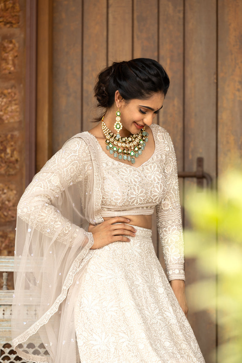 Chikankari Heavy Embroidered Blouse With Chikankari Lehenga And Dupatta