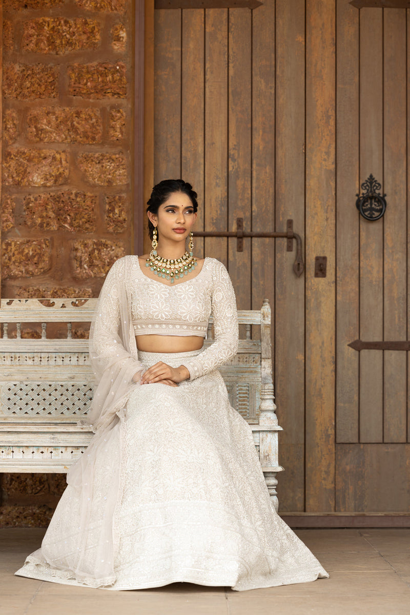 Chikankari Heavy Embroidered Blouse With Chikankari Lehenga And Dupatta