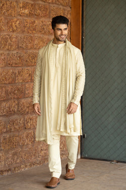 Cutdana Embroidered Sleeve With Pure Cotton Knit Kurta With Trouser