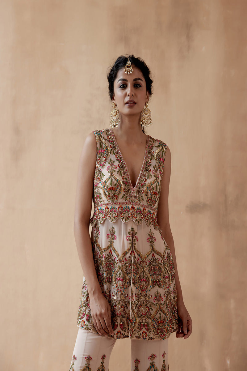 Beige Kurta With Sharara