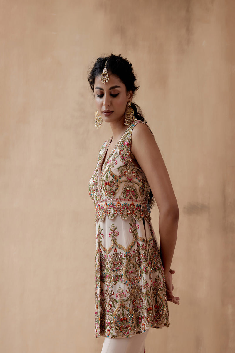 Beige Kurta With Sharara