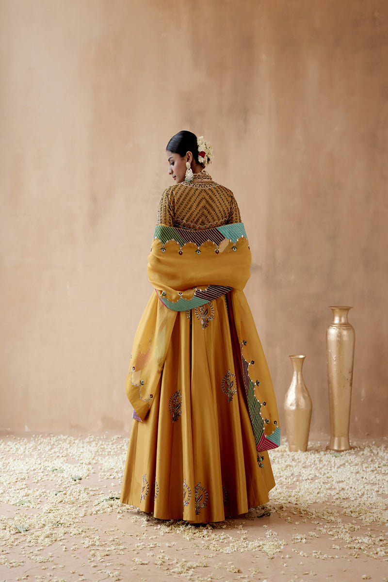 Mustard Dupion Silk Lehenga Set