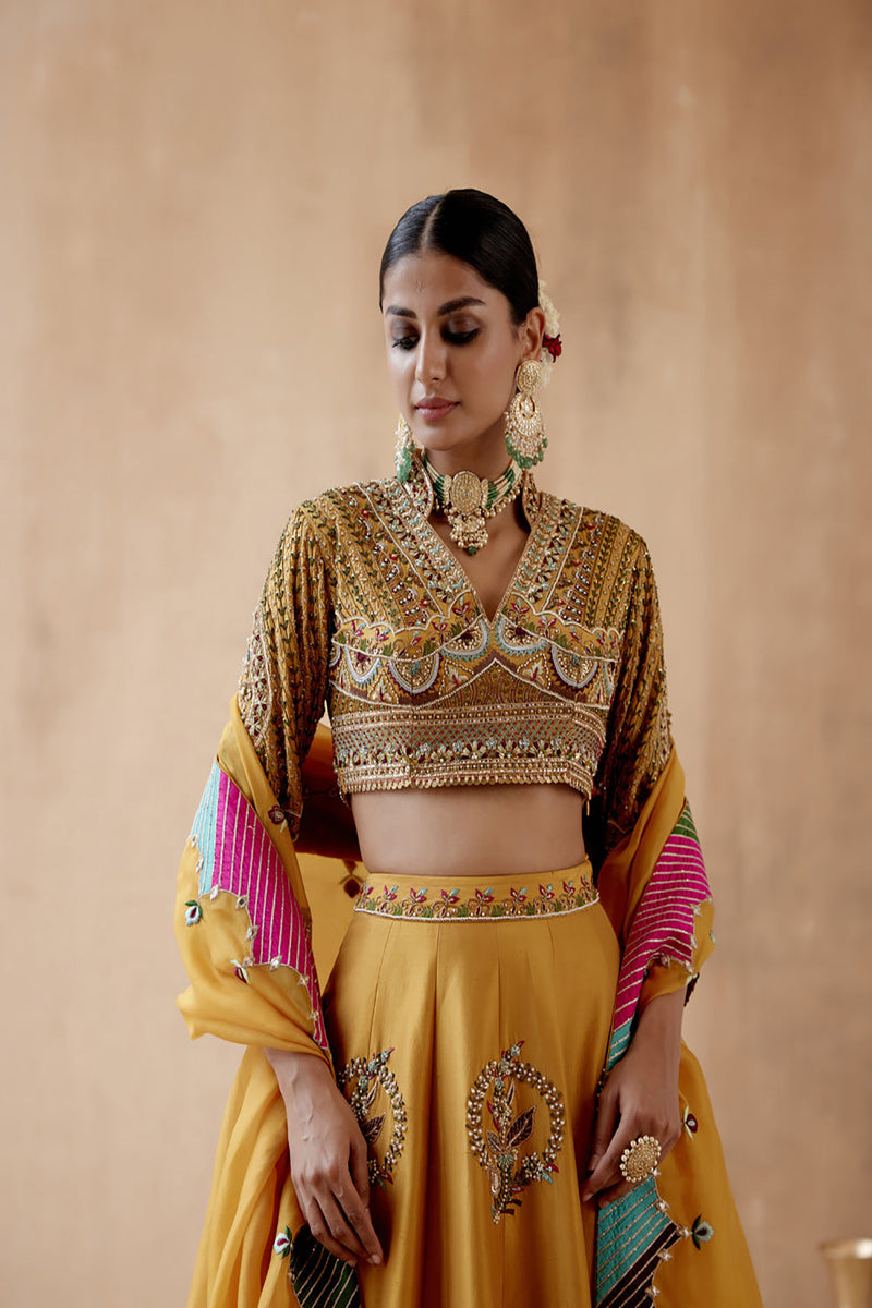 Mustard Dupion Silk Lehenga Set