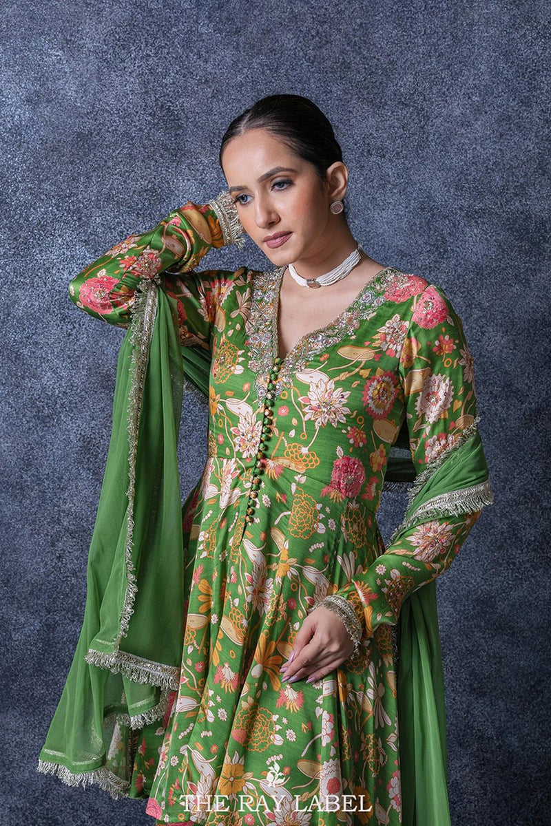 Fern Green Floral Sharara Set