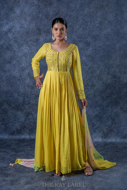 Lemon Yellow Anarkali Dress Set