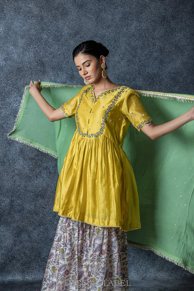 Lemon Yellow Peplum & Sharara Set-