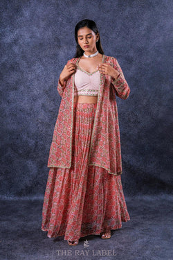 Peach Blockprinted Lehenga & Jacket Set