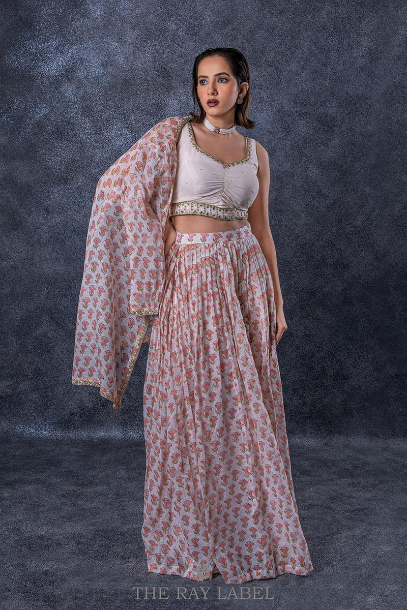 Offwhite Blockprinted Lehenga Set