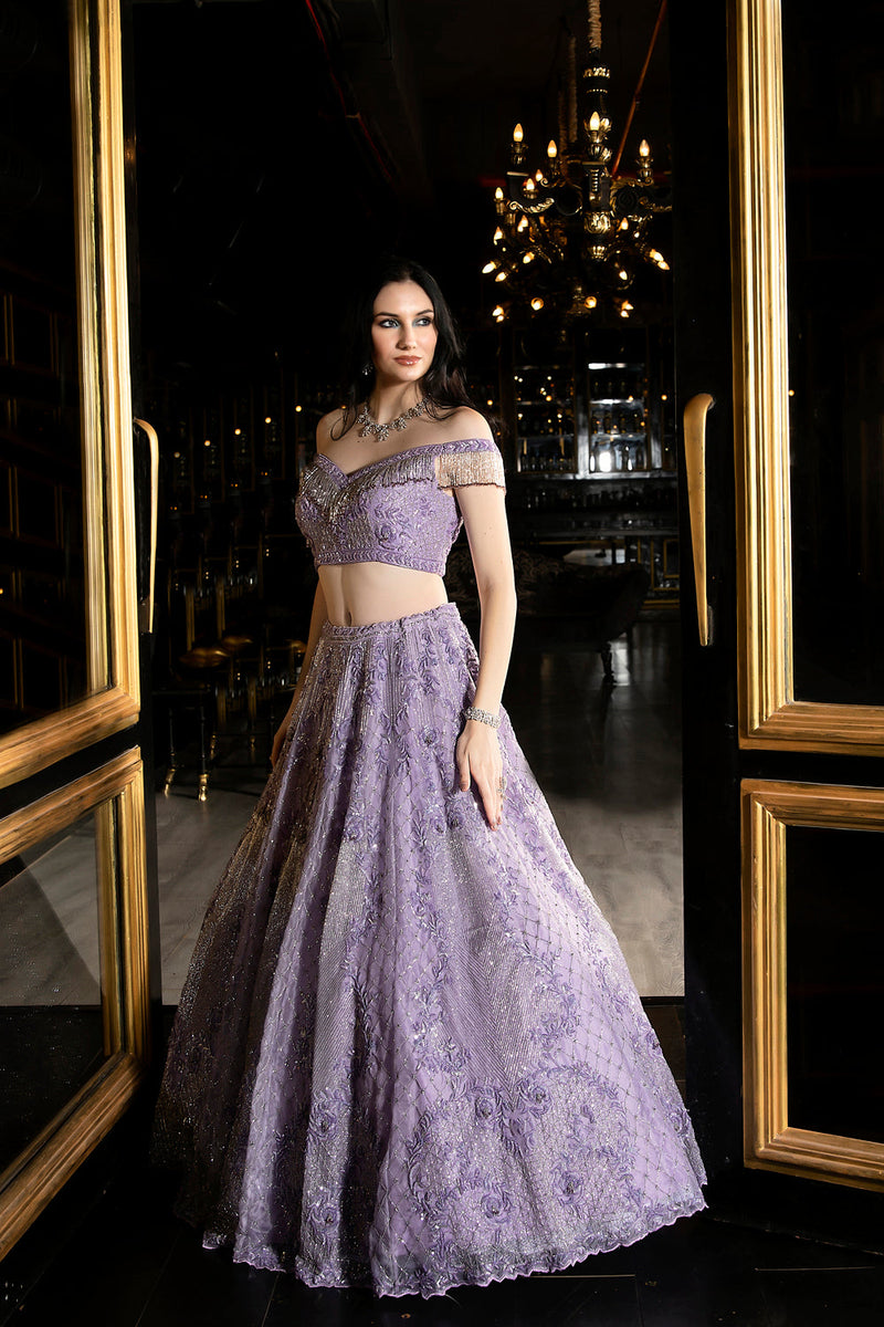 "Avril" Purple Sequin Embellished Floral & Jaal Lehenga Set