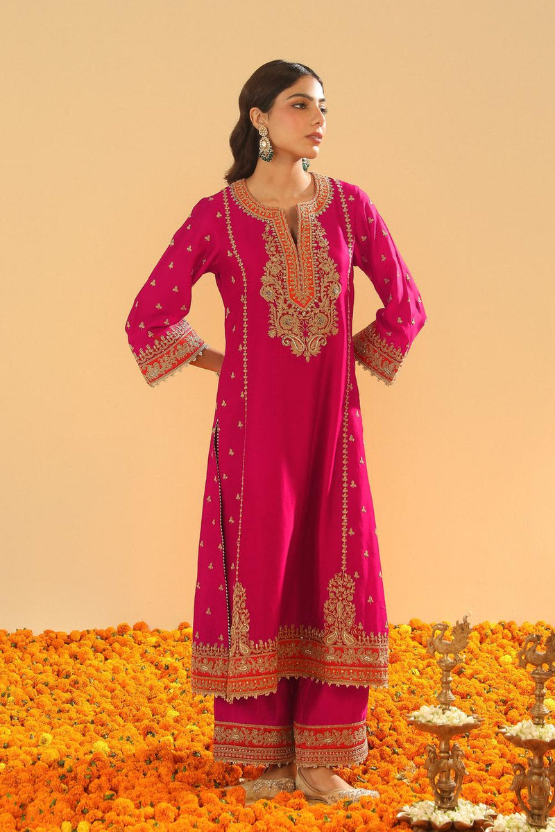 Long A-Line Kurta With Palazzo And Dupatta