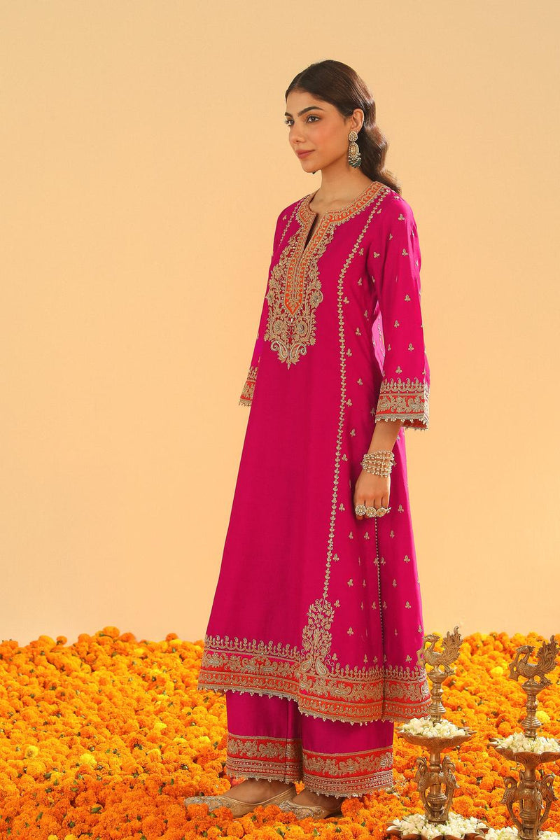 Long A-Line Kurta With Palazzo And Dupatta