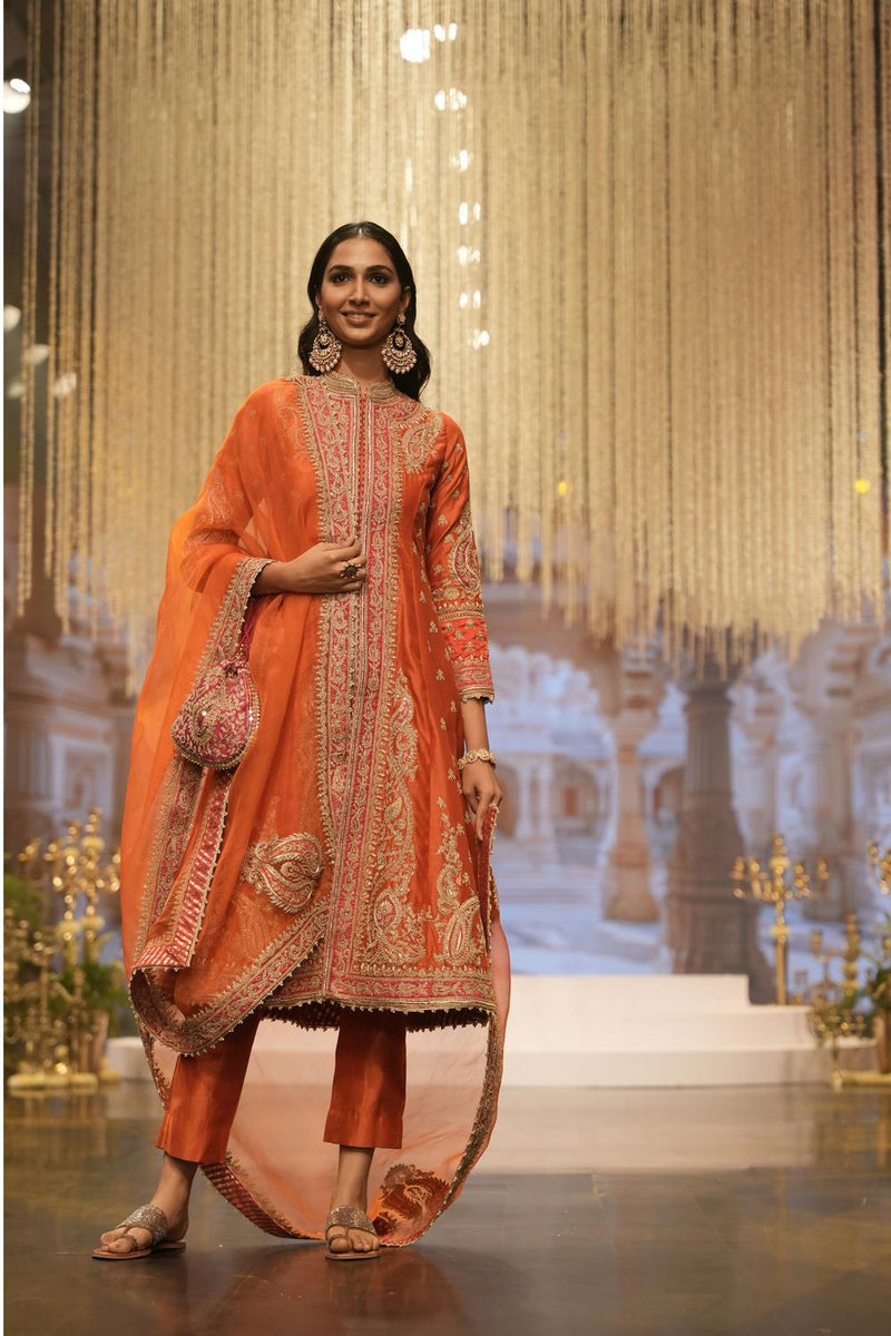 Long A-Line Jacket With Pant And Dupatta