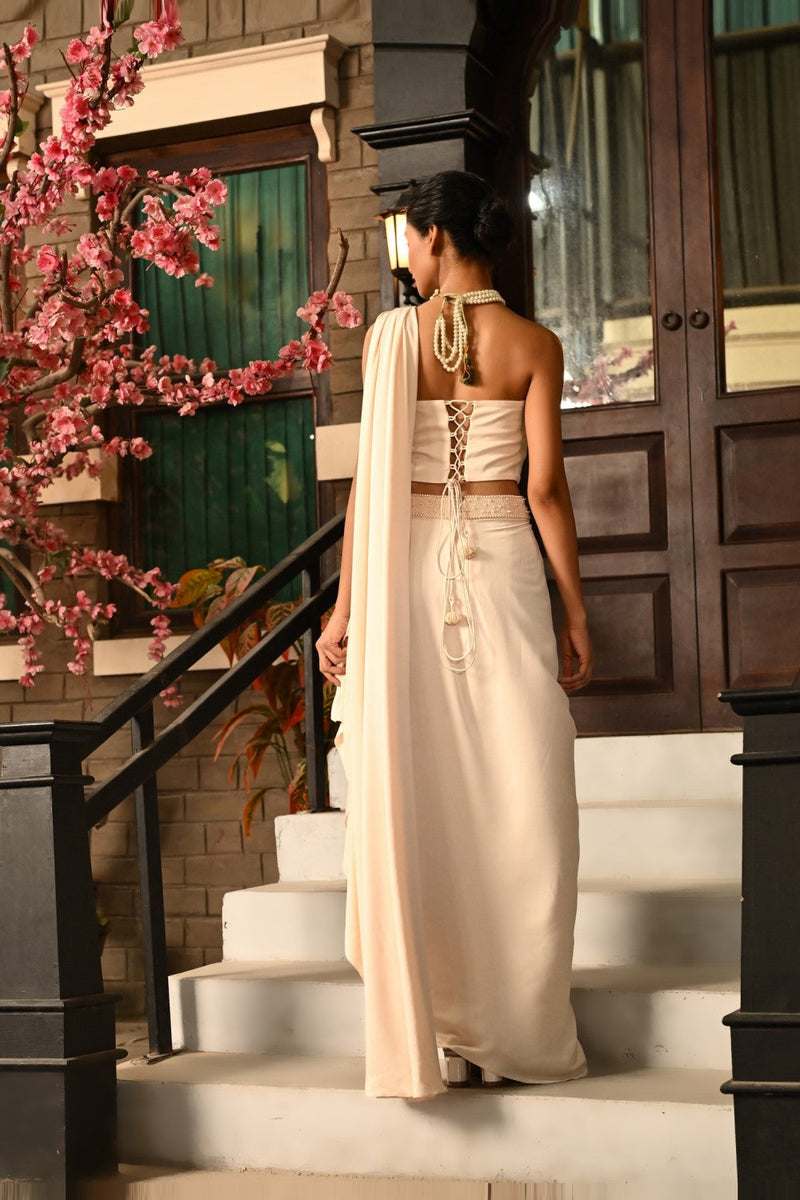 Ivory Pre Drapped Indo Western Saree