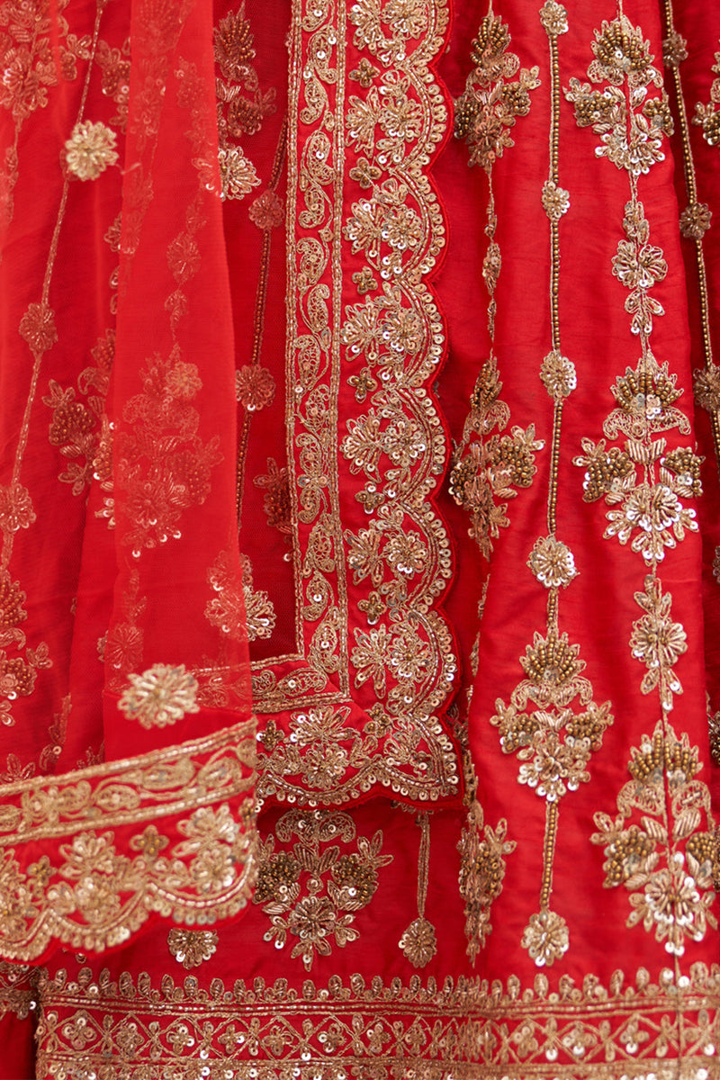 Red Raw Silk Lehenga Set