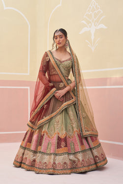 Green Raw Silk Lehenga Set