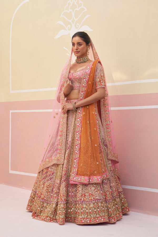 Pink Organza Lehenga Set