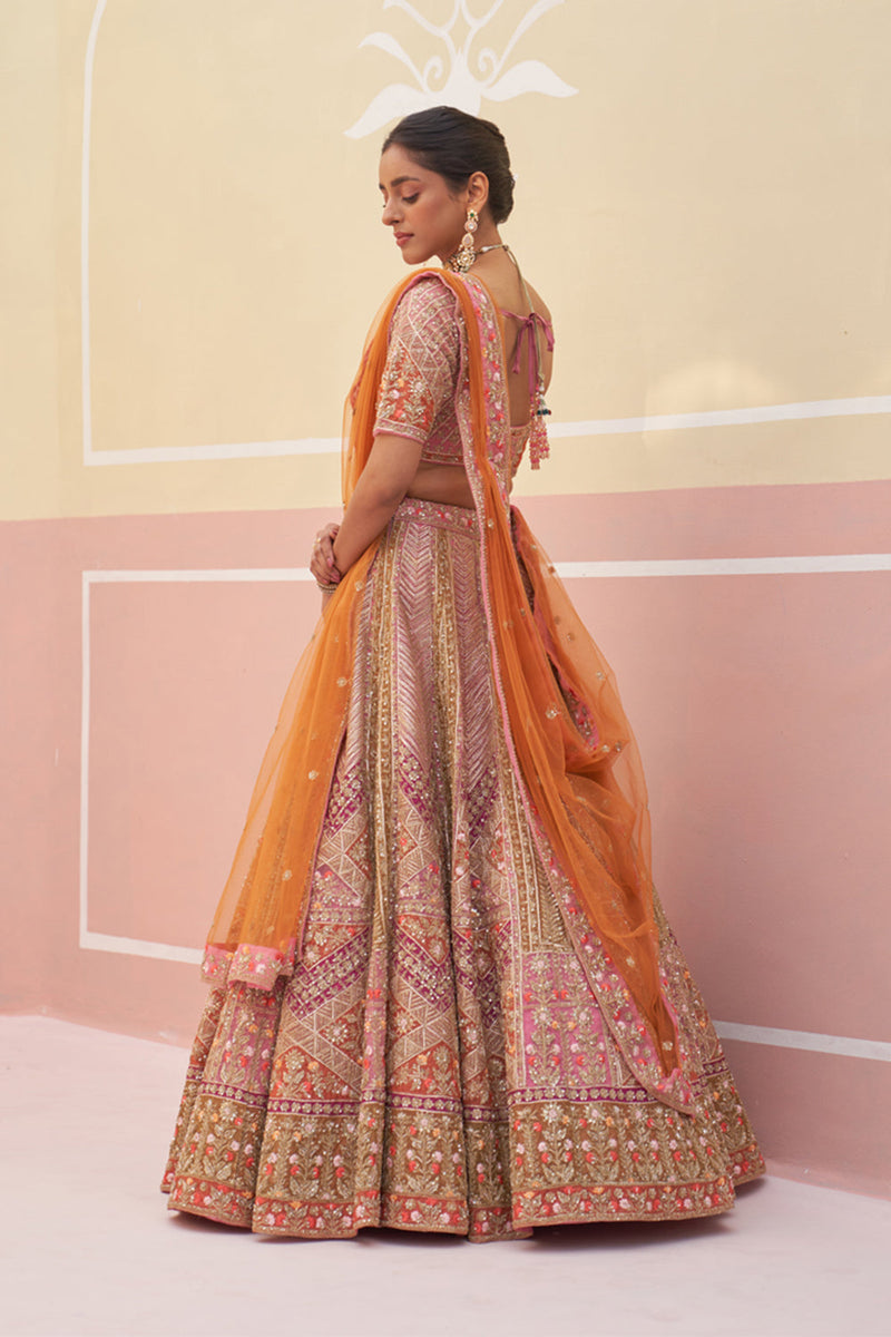 Pink Organza Lehenga Set