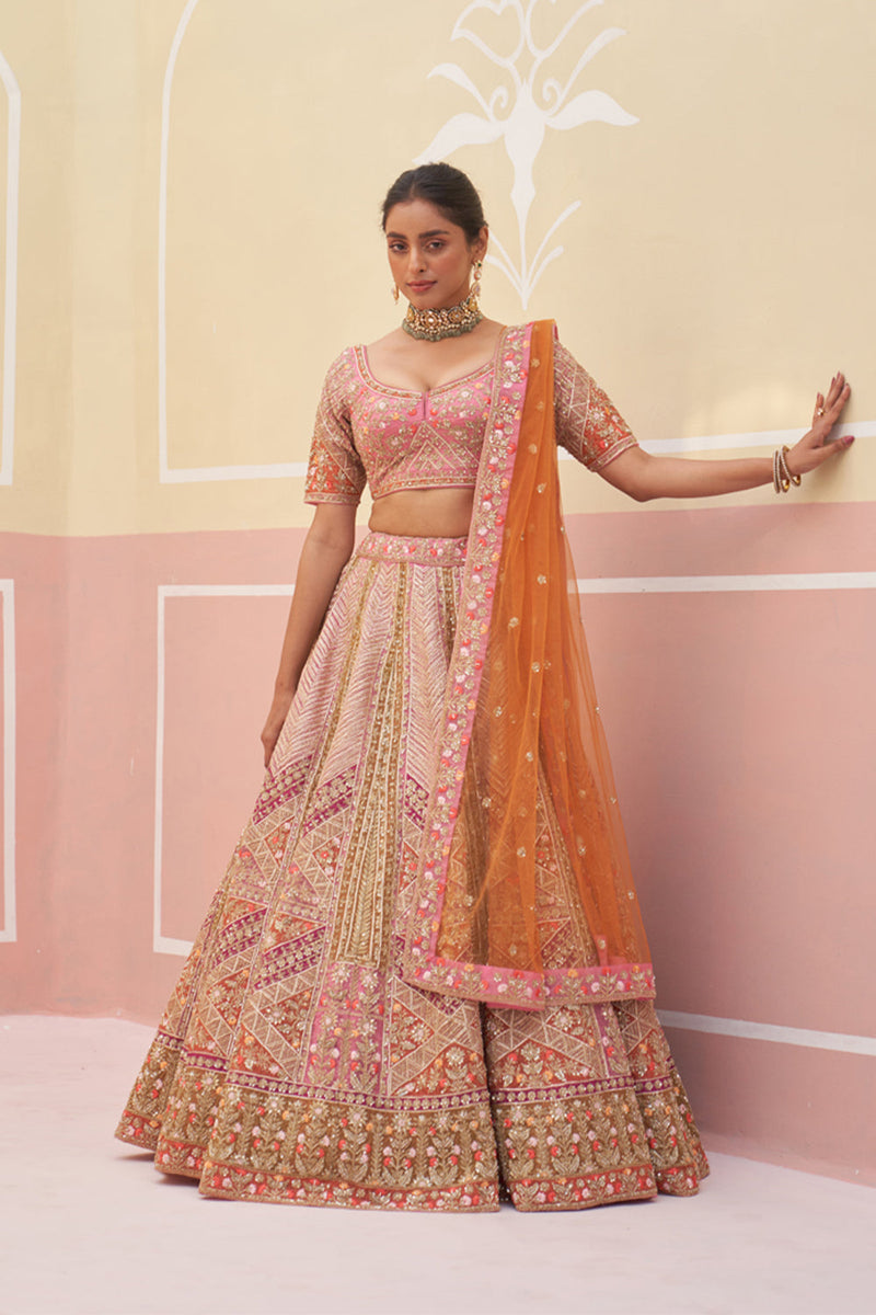 Pink Organza Lehenga Set