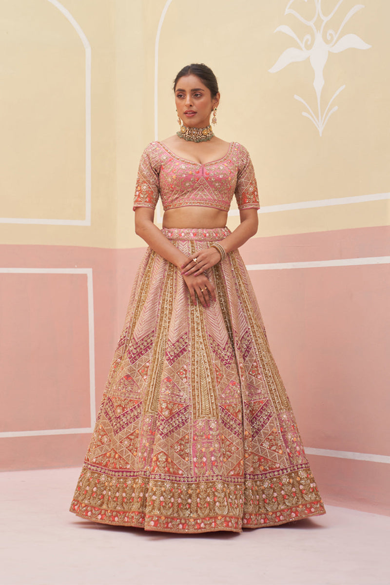 Pink Organza Lehenga Set