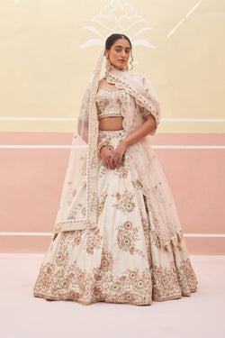 Ivory Raw Silk Lehenga Set