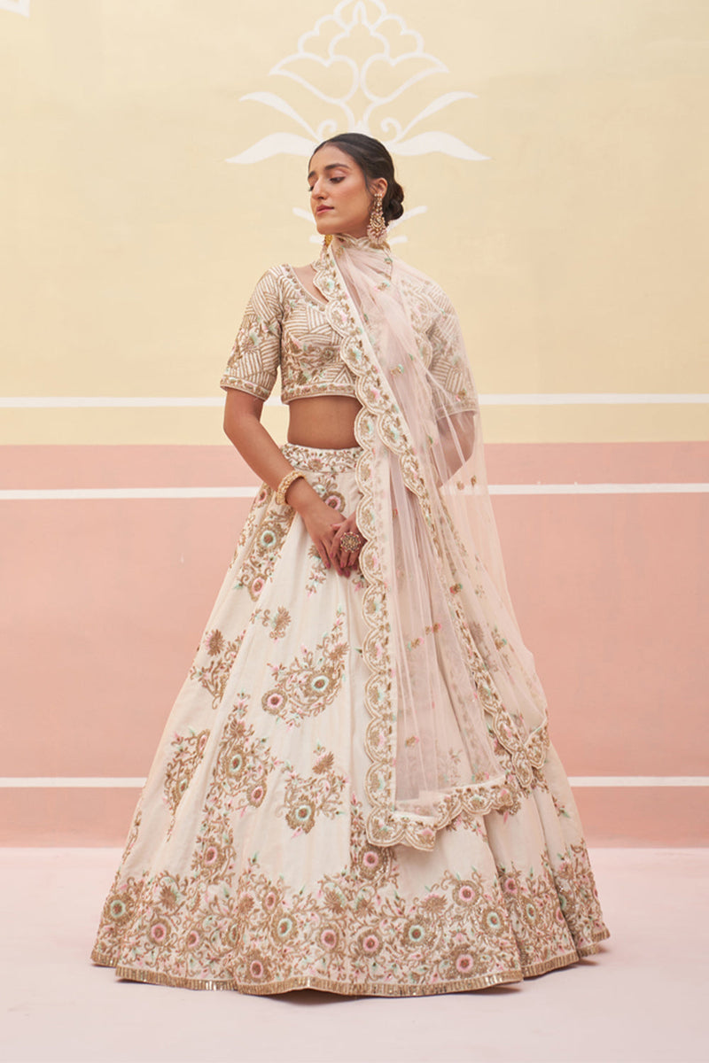 Ivory Raw Silk Lehenga Set