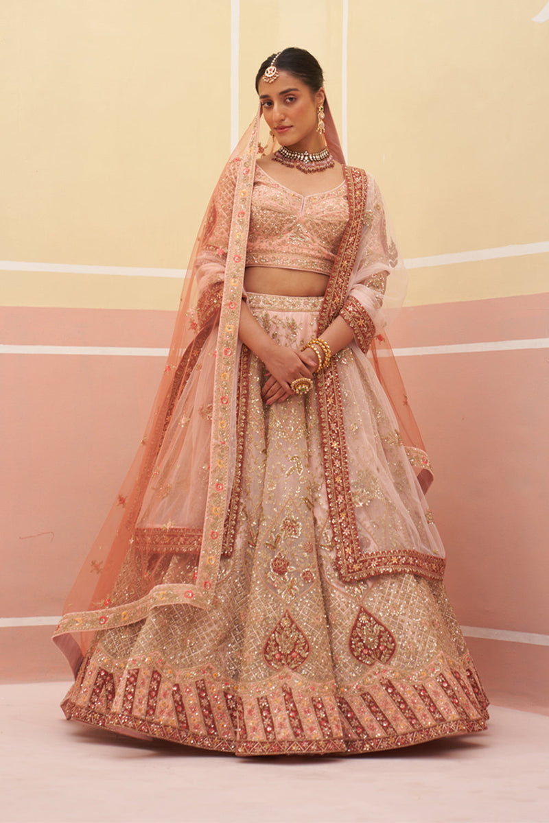 Peach Organza Lehenga Set