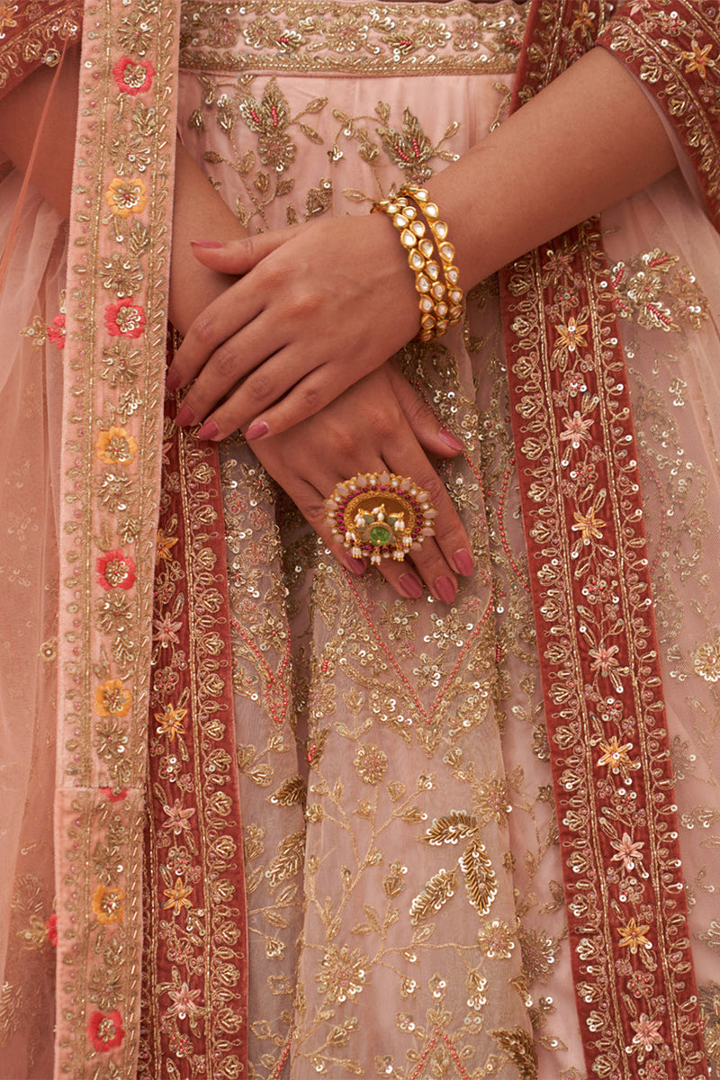 Peach Organza Lehenga Set