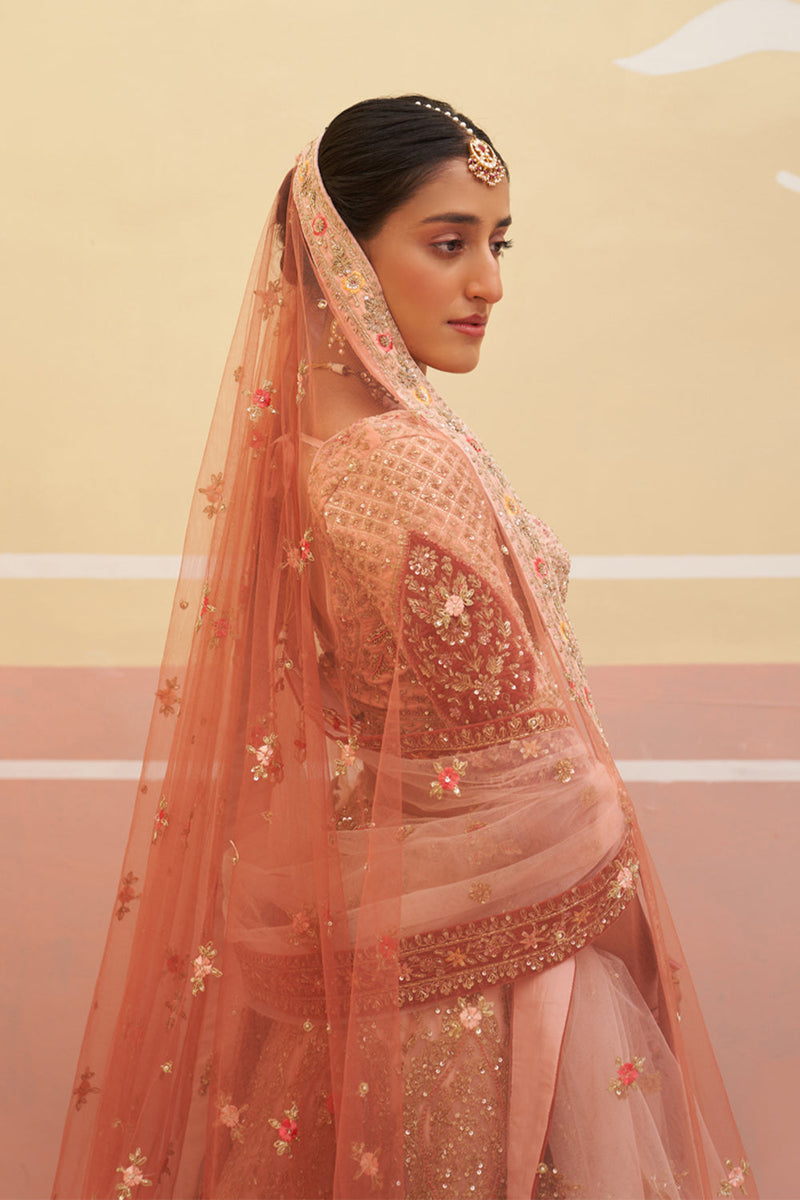 Peach Organza Lehenga Set