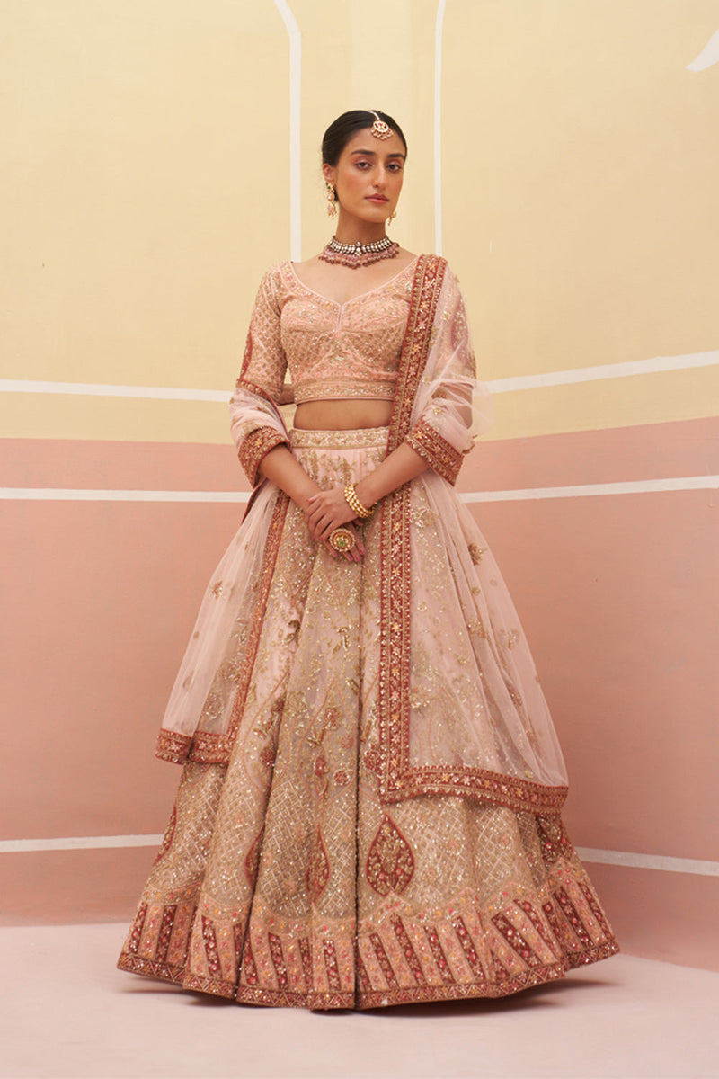 Peach Organza Lehenga Set