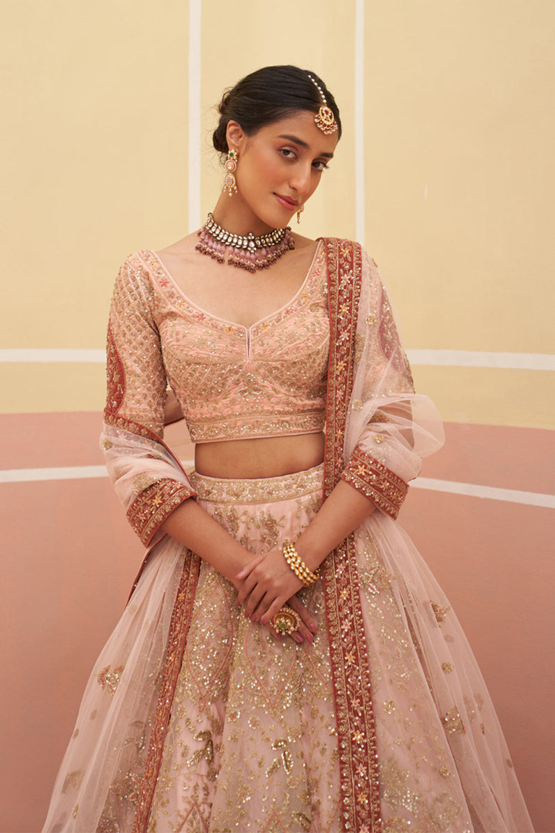 Peach Organza Lehenga Set