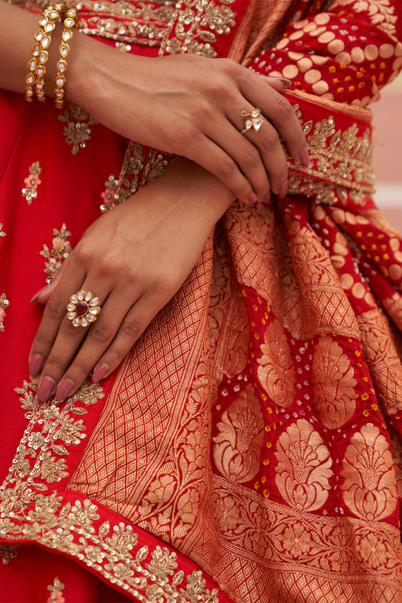 Red Raw Silk Lehenga Set