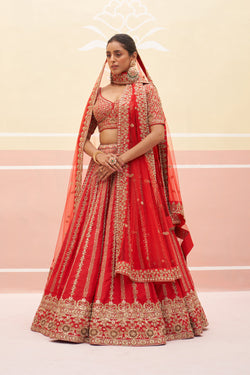 Red Raw Silk Lehenga Set