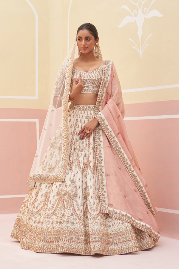 Ivory Raw Silk Lehenga Set