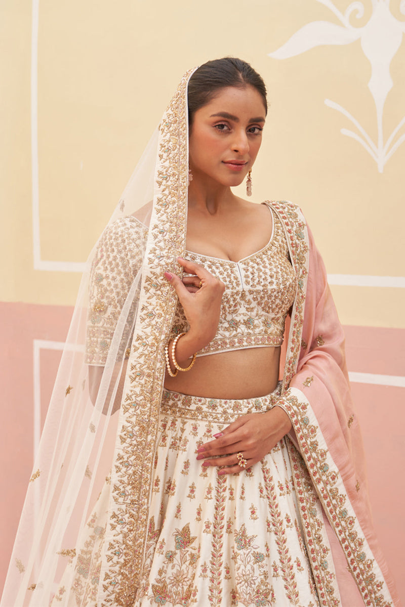 Ivory Raw Silk Lehenga Set