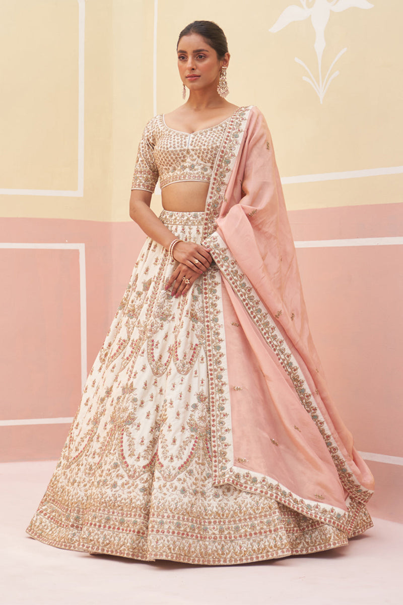 Ivory Raw Silk Lehenga Set