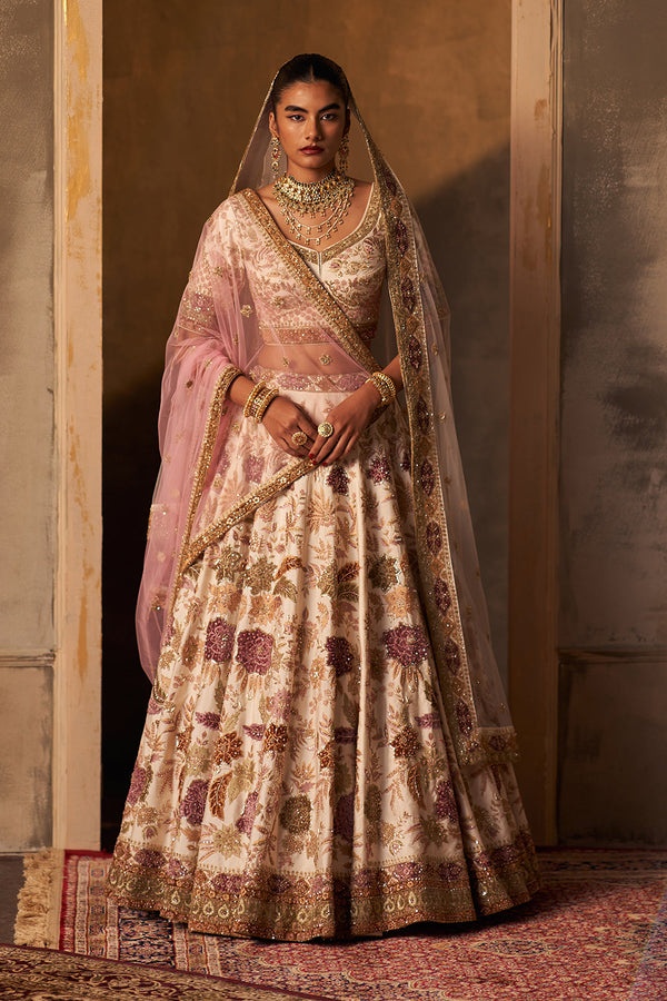 Ivory Raw Silk Double Dupatta Lehenga Set